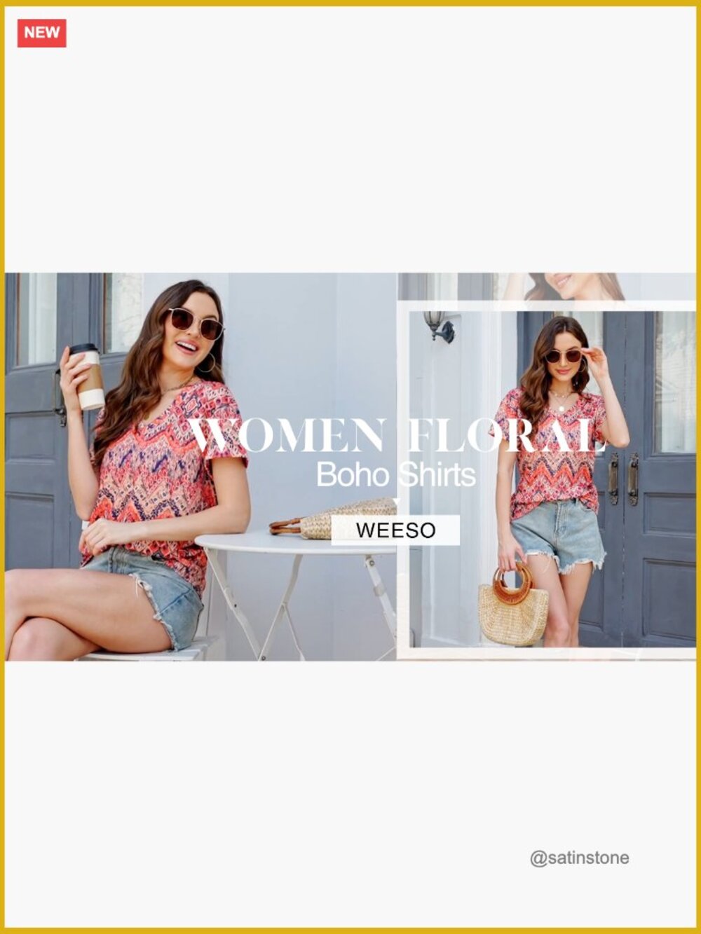 Women's V-Neck Short Sleeve T-Shirt Loose Fit Floral Blouse - Picture 6 of 6